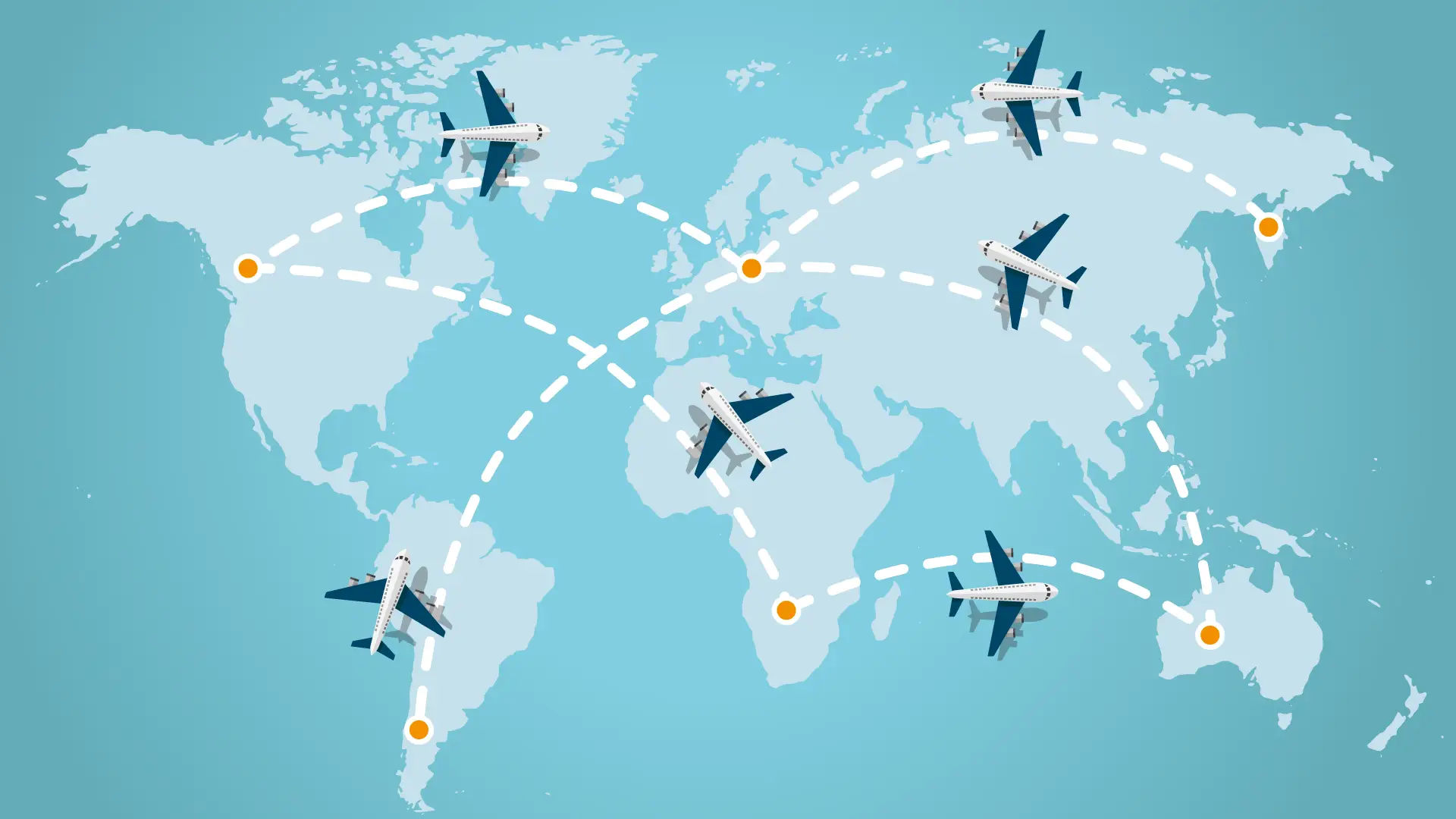 Illustration of airplanes connecting countries around the world, symbolizing international repatriation services offered by Kane Fetterly Funeral Home in Montreal